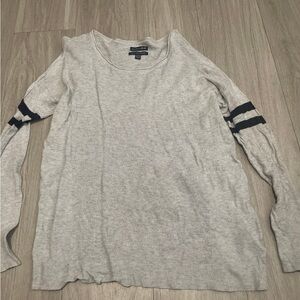 American Eagle Outfitters Light Gray Sweater with Navy Arm Stripes